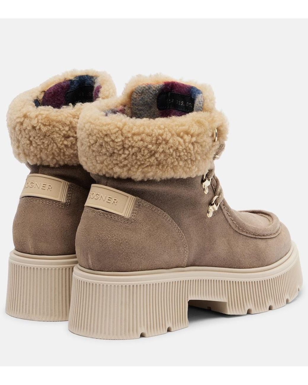 Bogner Natural Turin Suede And Shearling Lace-Up Boots