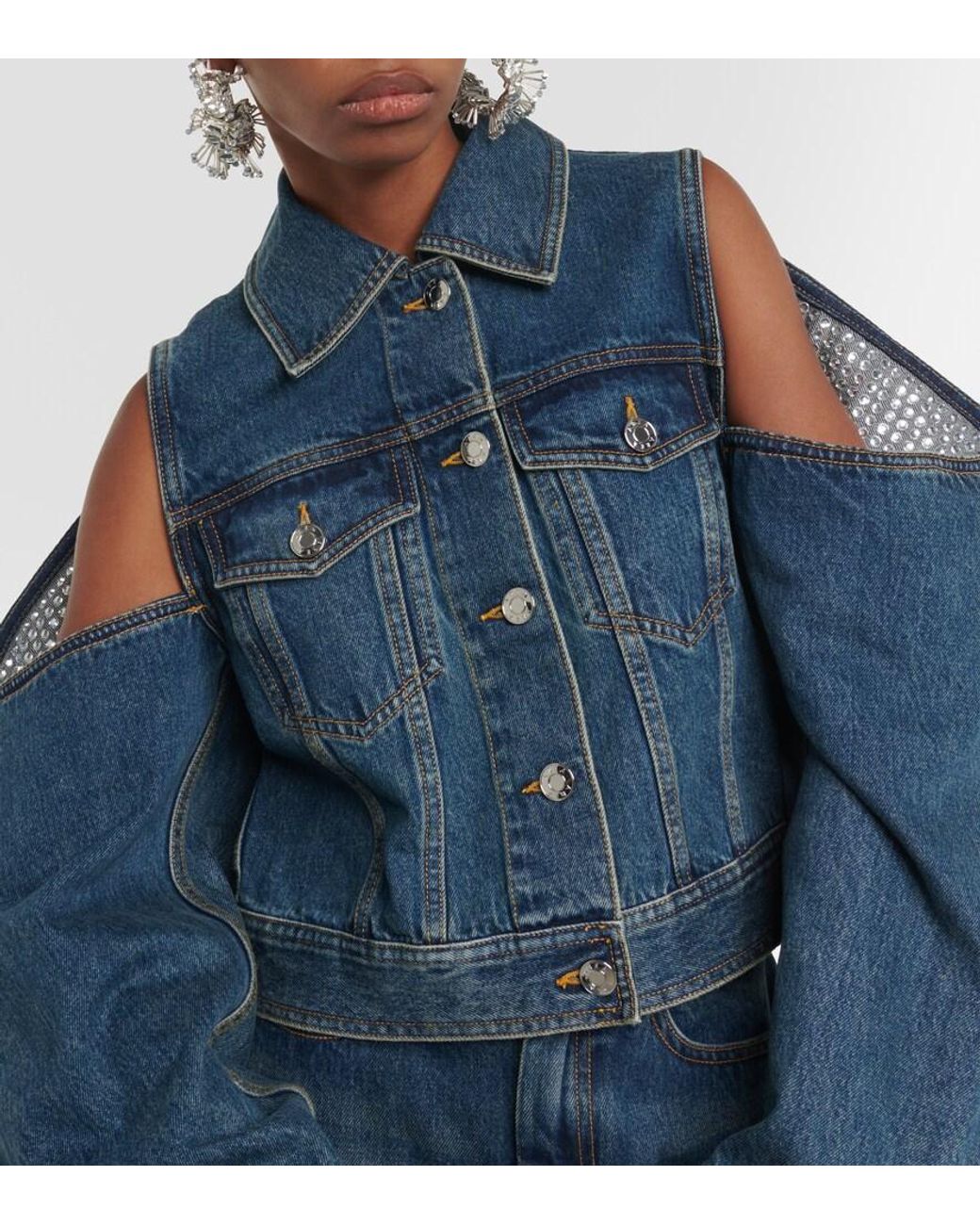 Area Blue Embellished Cutout Denim Jacket