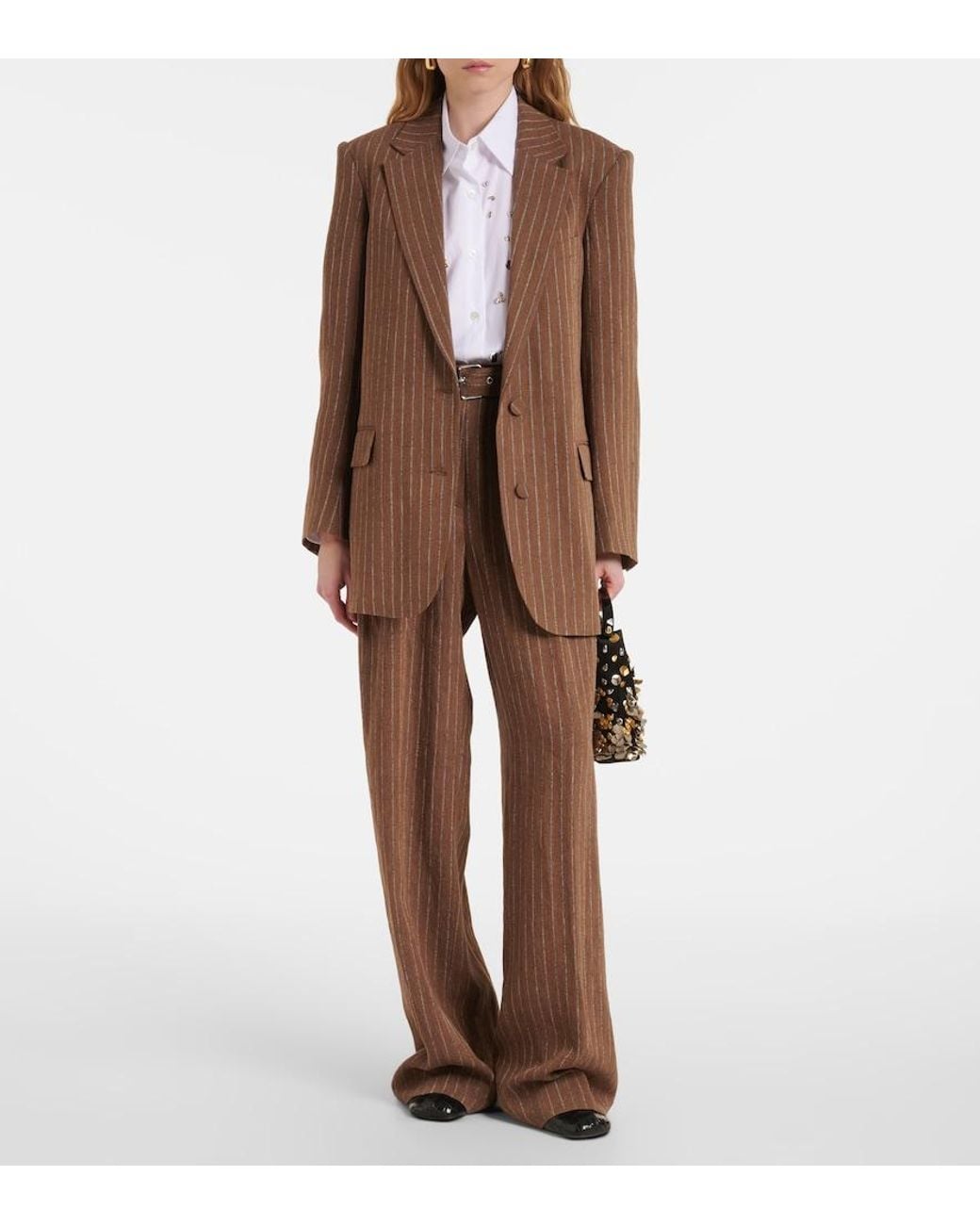 Dries Van Noten Brown Striped Linen-Blend Blazer