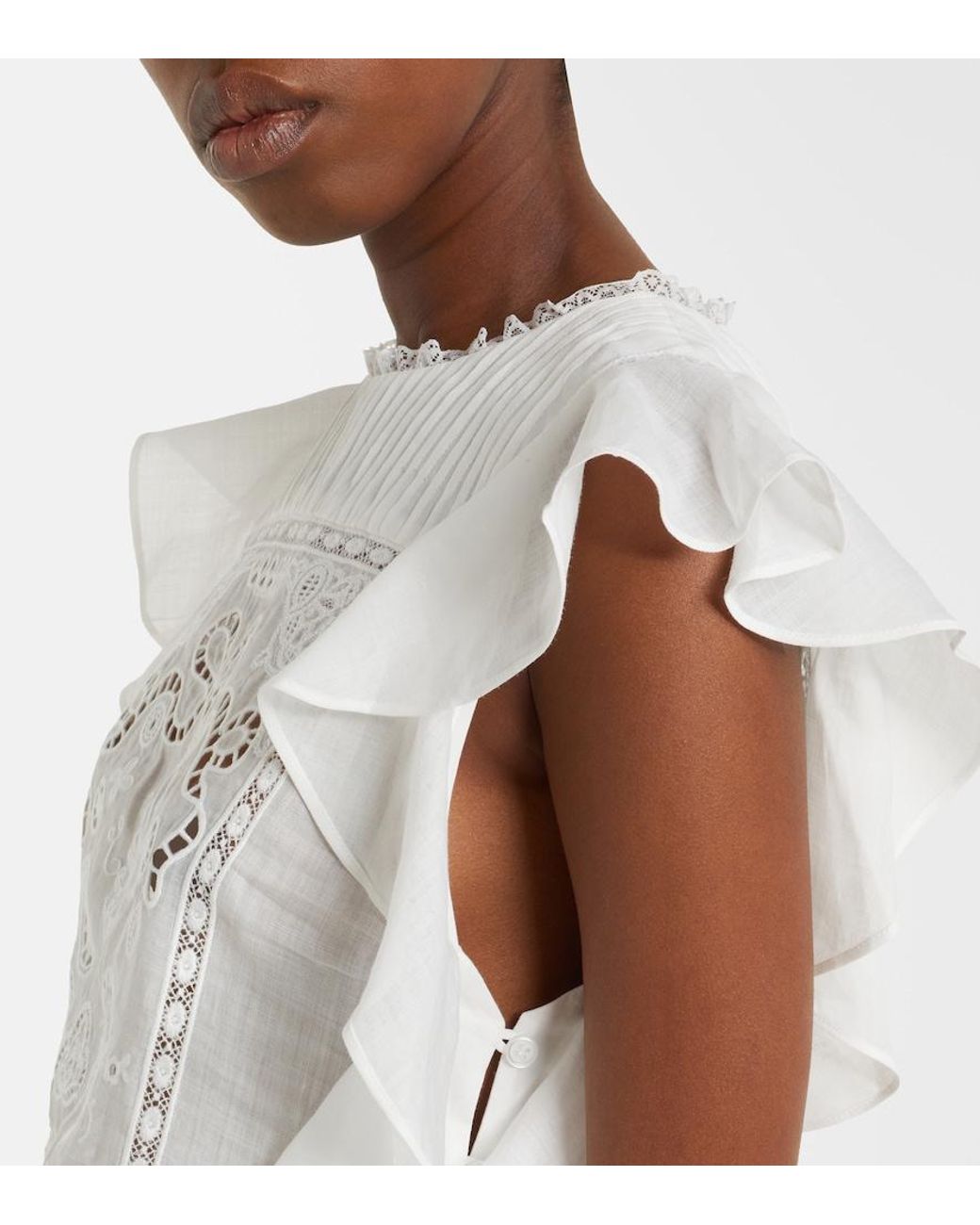 Self-Portrait White Embroidered Ruffled Top