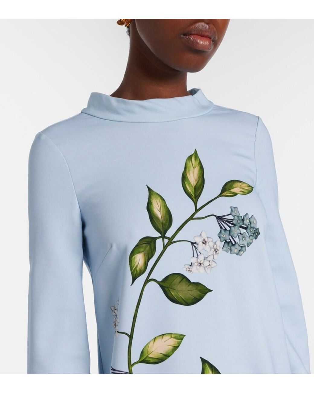 Oscar de la Renta Blue Porcelain Flower Wool-Blend Kaftan