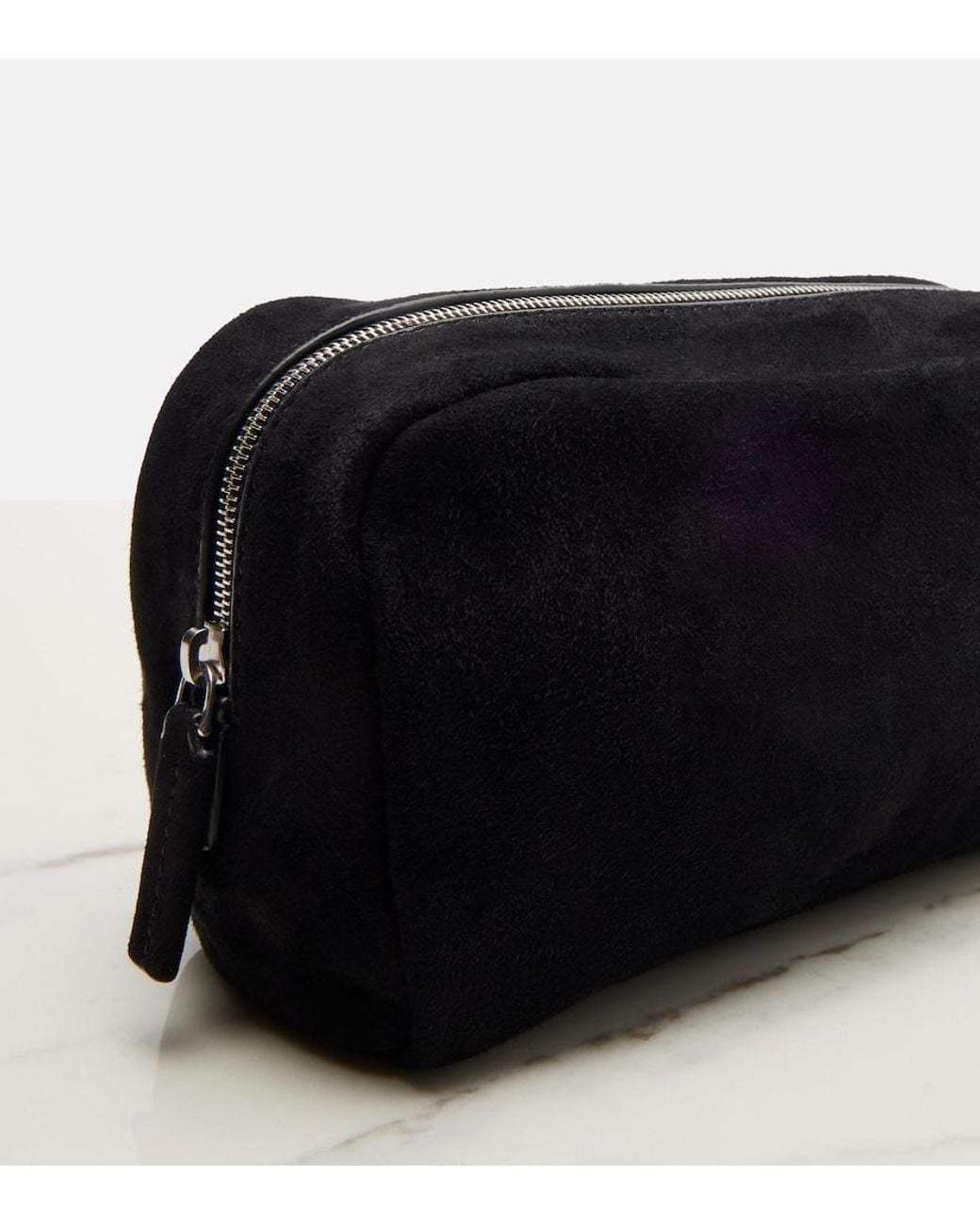 The Row Black Astra Small Suede Pouch
