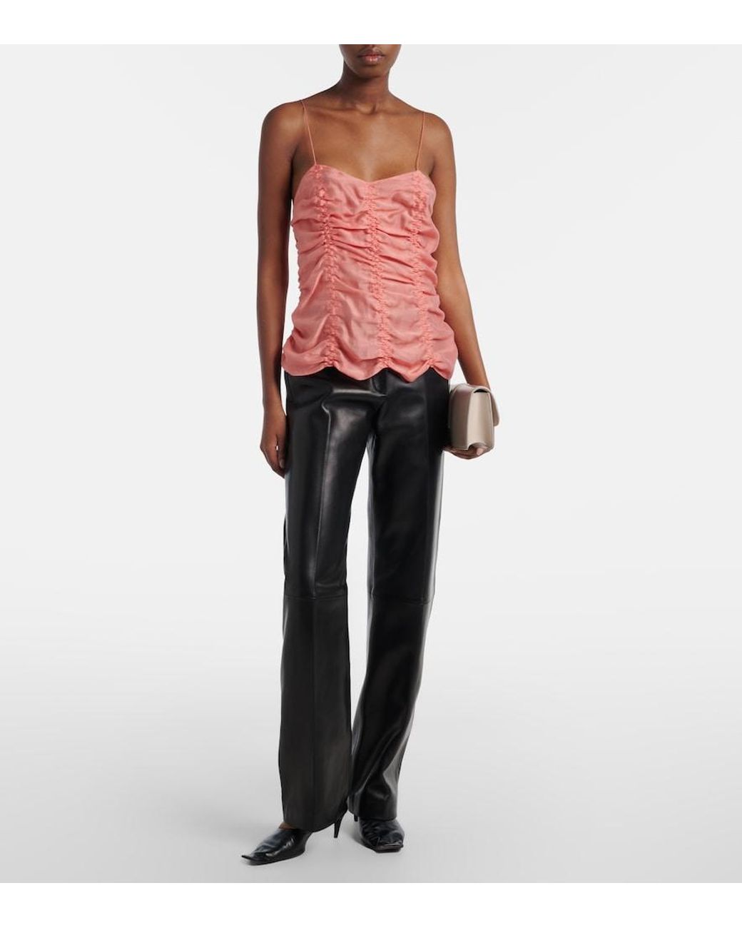 Khaite Pink Inara Ruched Scalloped Top