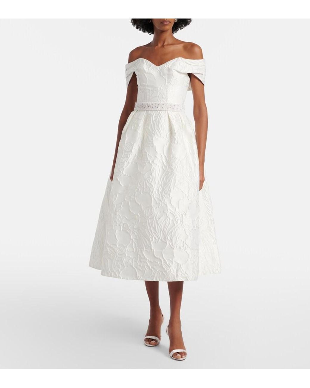 Rebecca Vallance White Bridal Winslet Jacquard Midi Dress