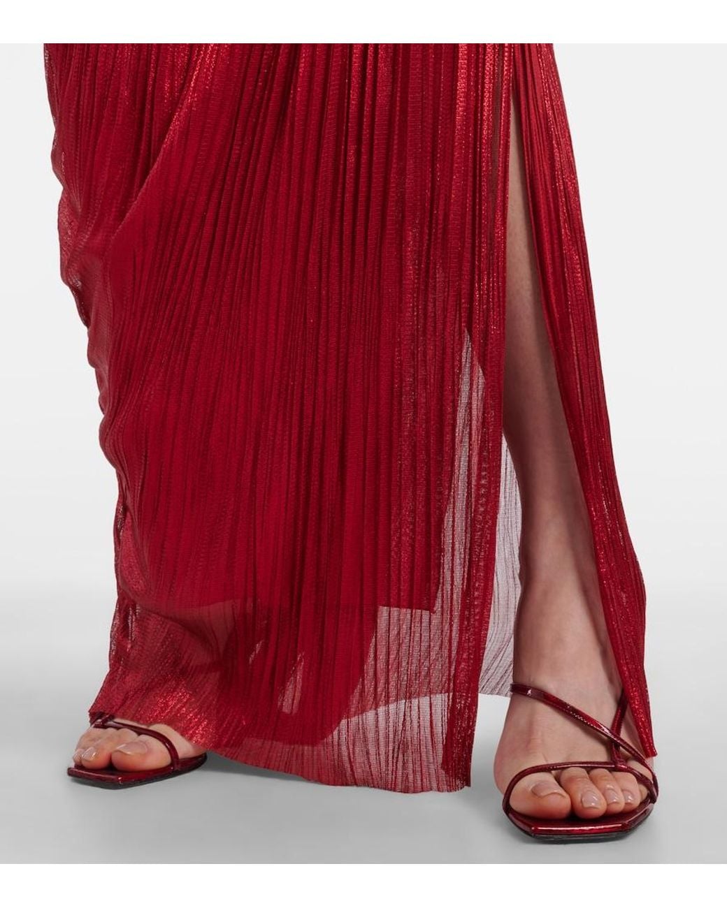 Maria Lucia Hohan Red Claudine Scarf-Detail Silk Mousseline Gown