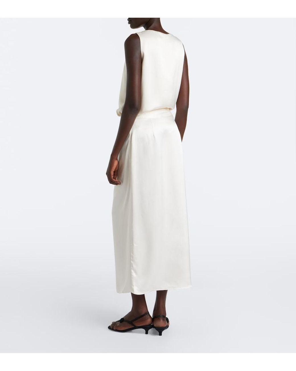 Rohe White Gathered Satin Midi Skirt