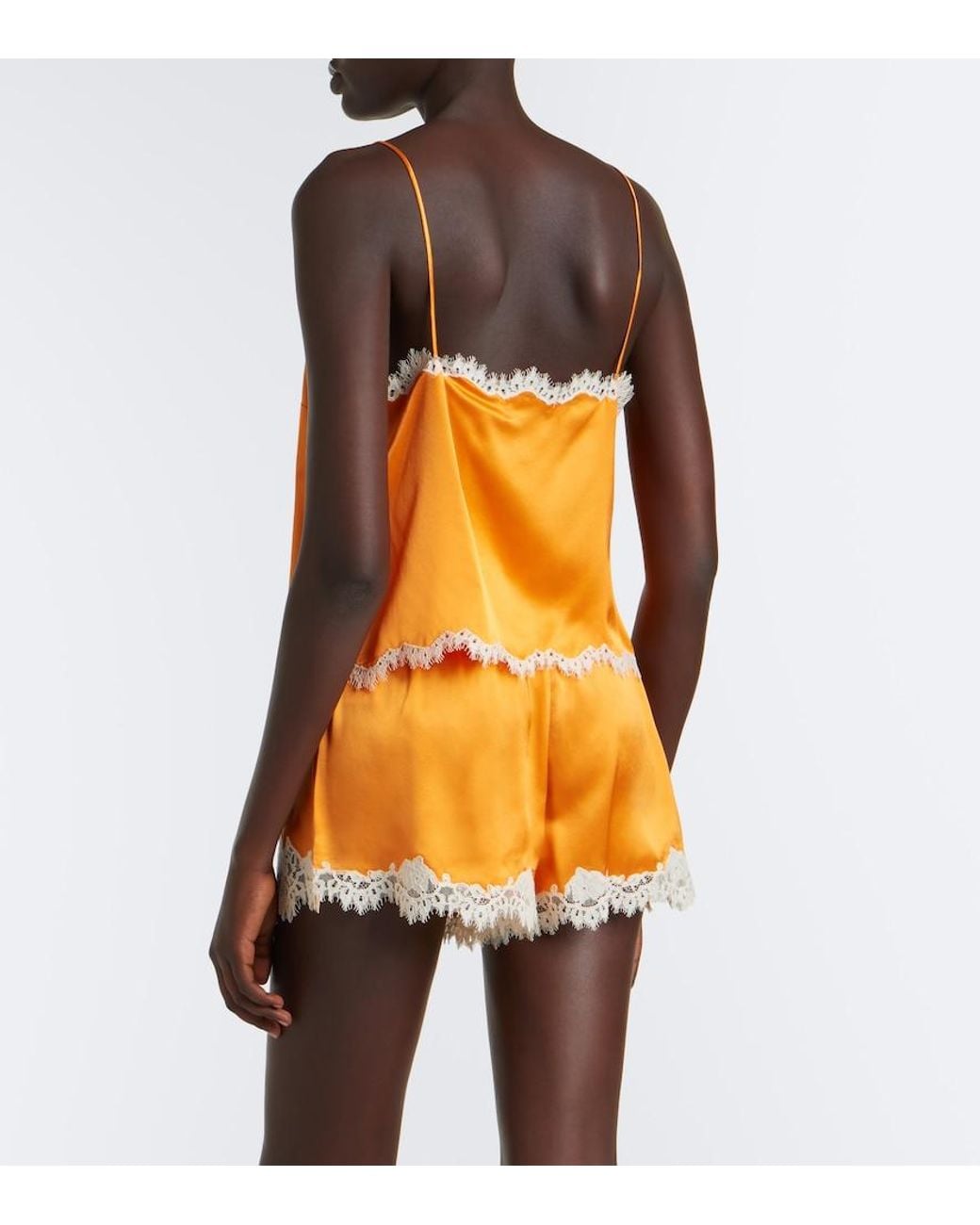 Doen Yellow Loure Lace-Trimmed Silk Satin Camisole
