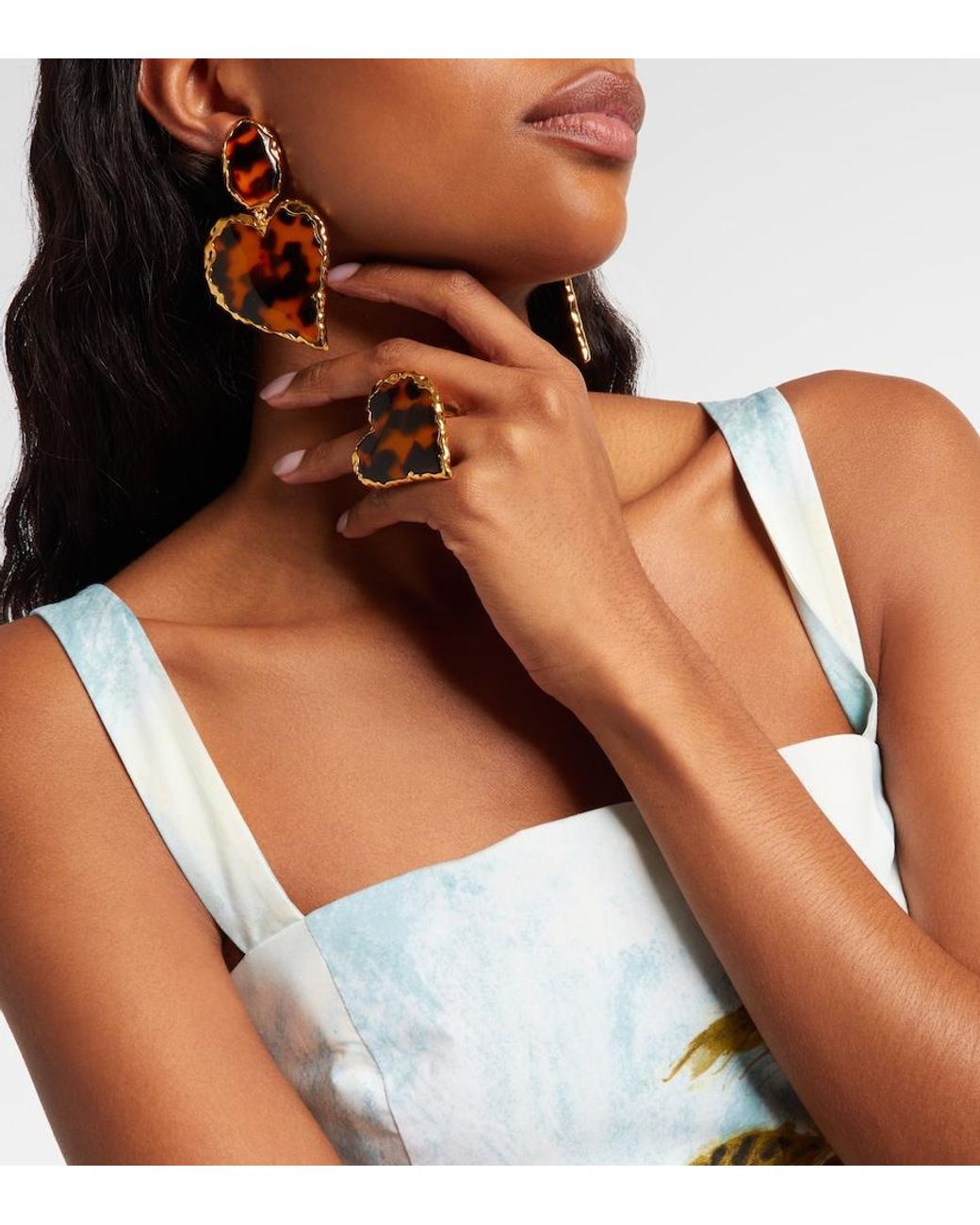 Oscar de la Renta Brown Heart Embellished Ring