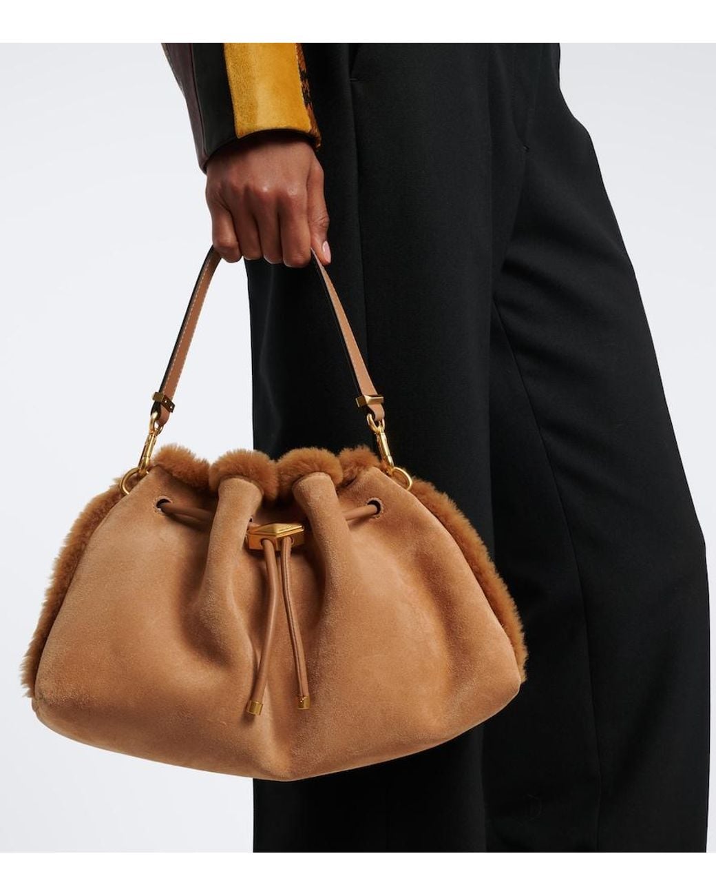 Jimmy Choo Natural Cinch Medium Suede Shoulder Bag