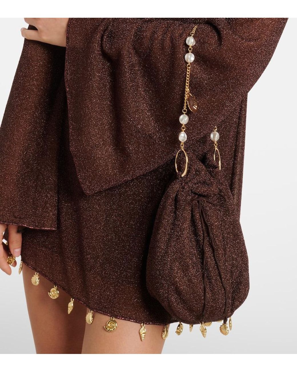 Oseree White Lumiere Small Embellished Bucket Bag