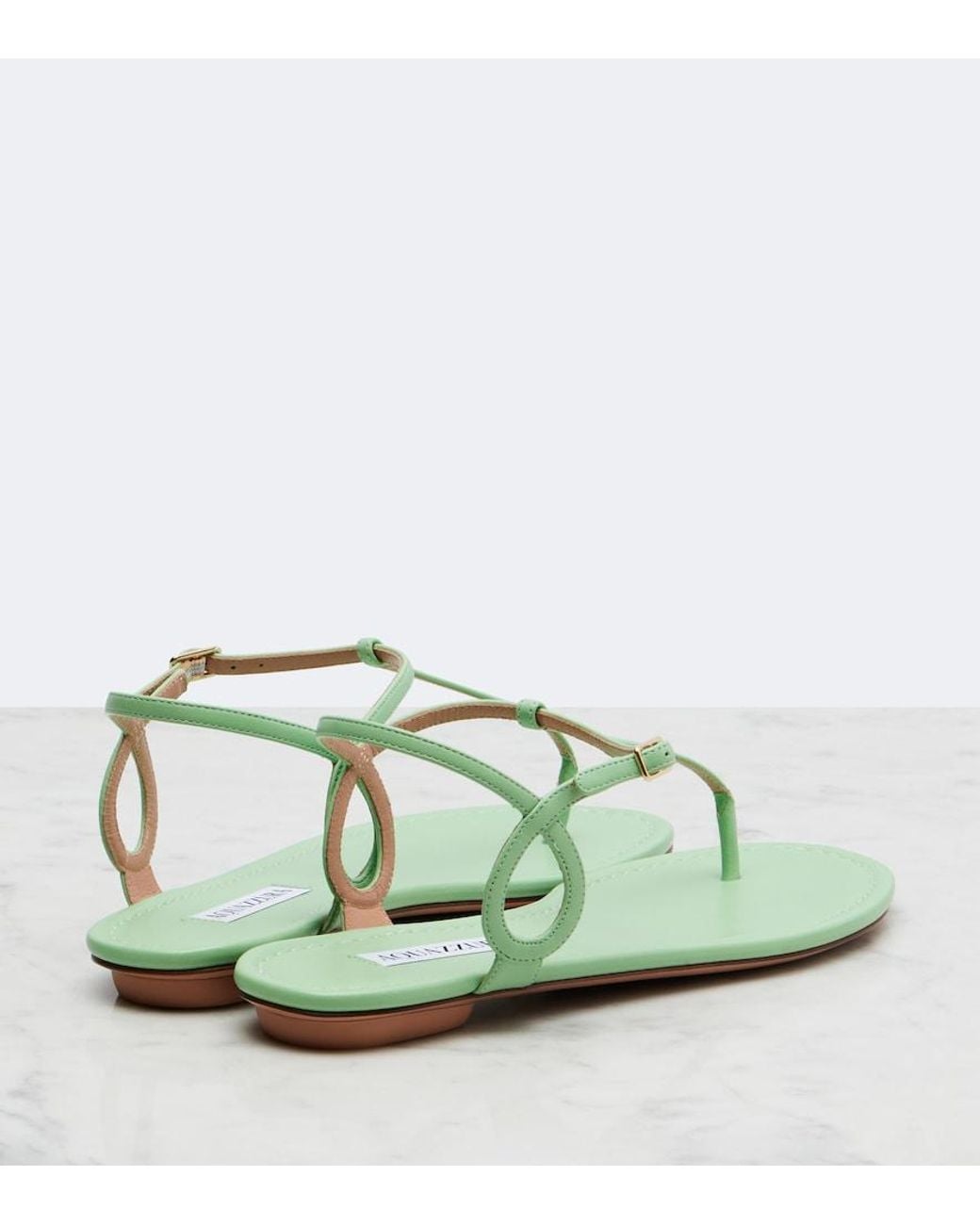 Aquazzura Green Almost Bare Leather Thong Sandals