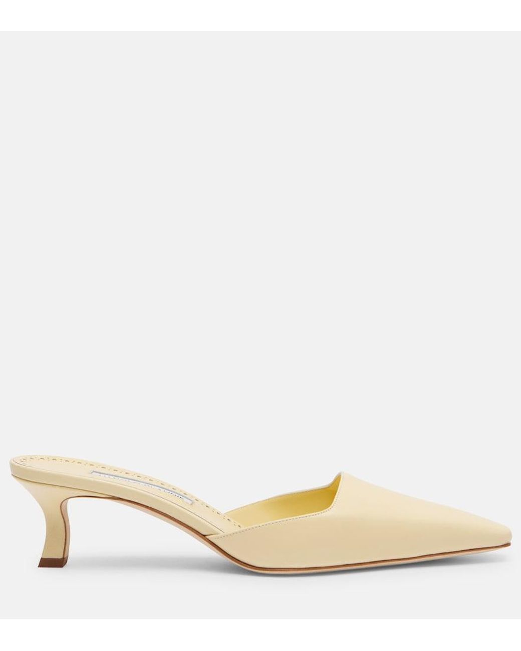 Manolo Blahnik Natural Moiramu Leather Mules