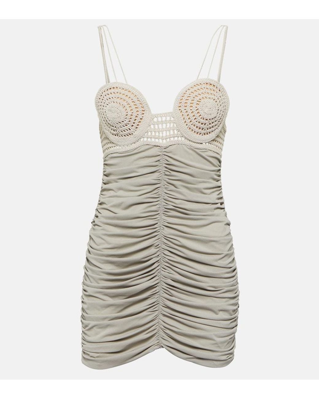 Magda Butrym Gray Ruched Crochet And Jersey Minidress