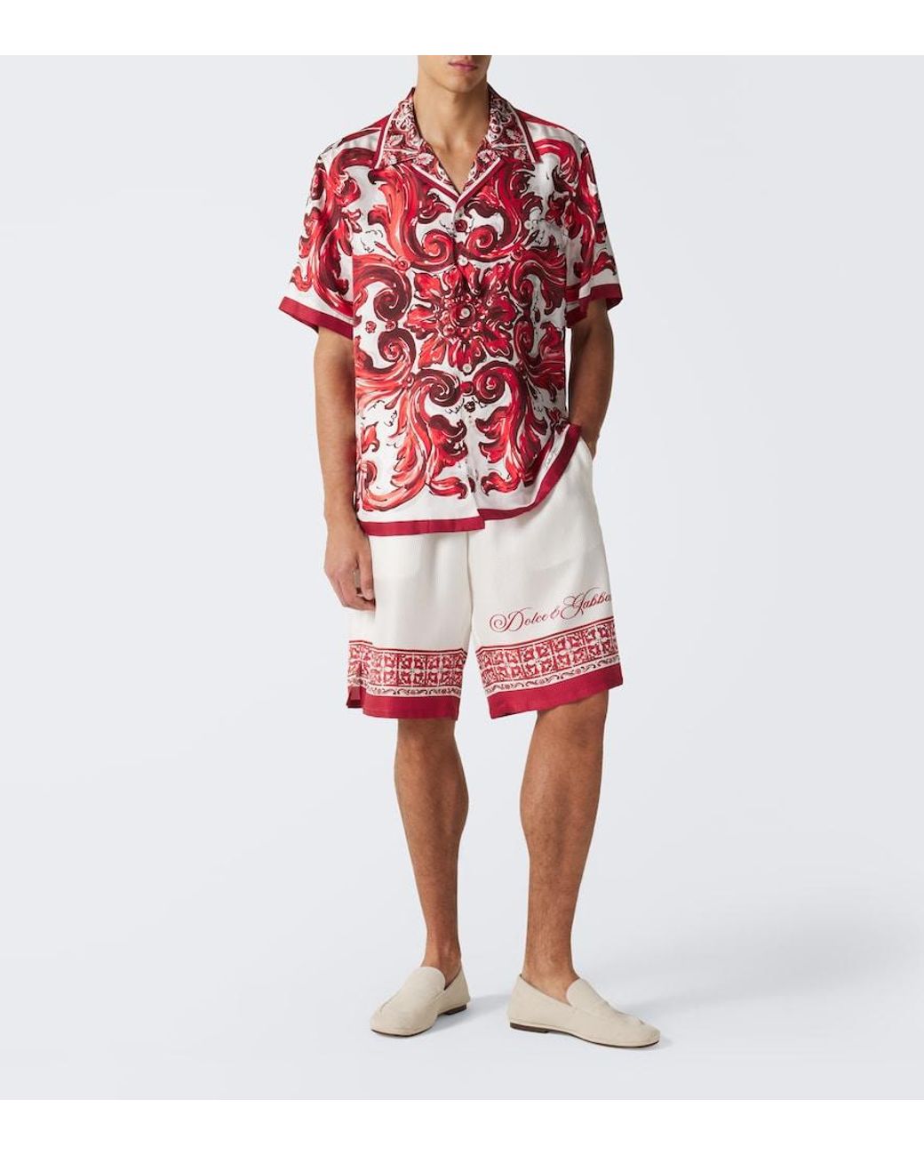 Dolce & Gabbana Red Majolica Silk Twill Shirt for men