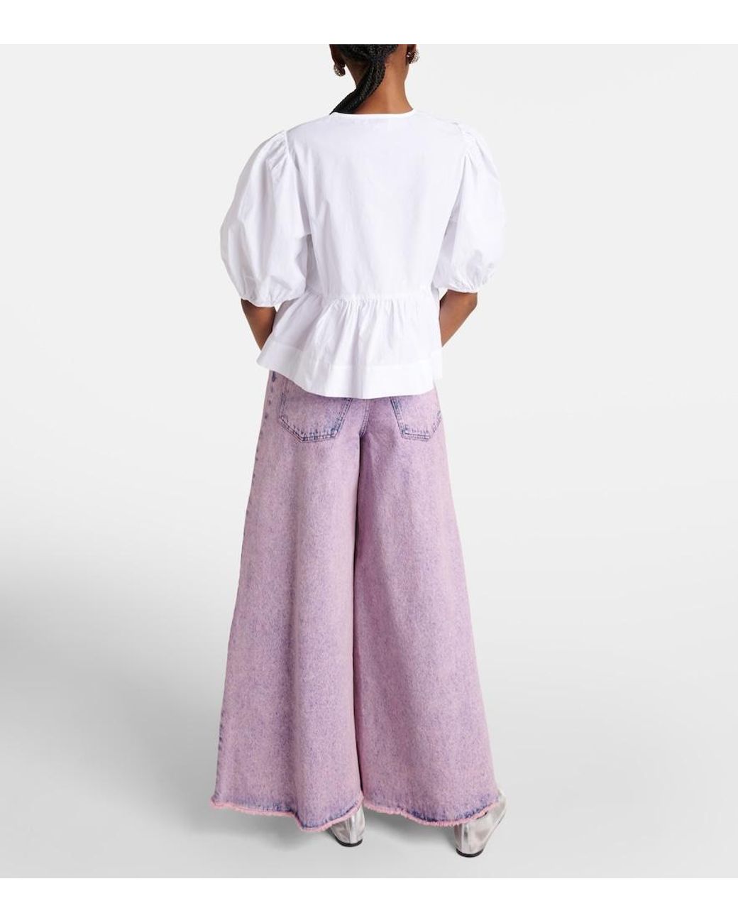 Ganni White Bow-Detail Cotton Poplin Blouse