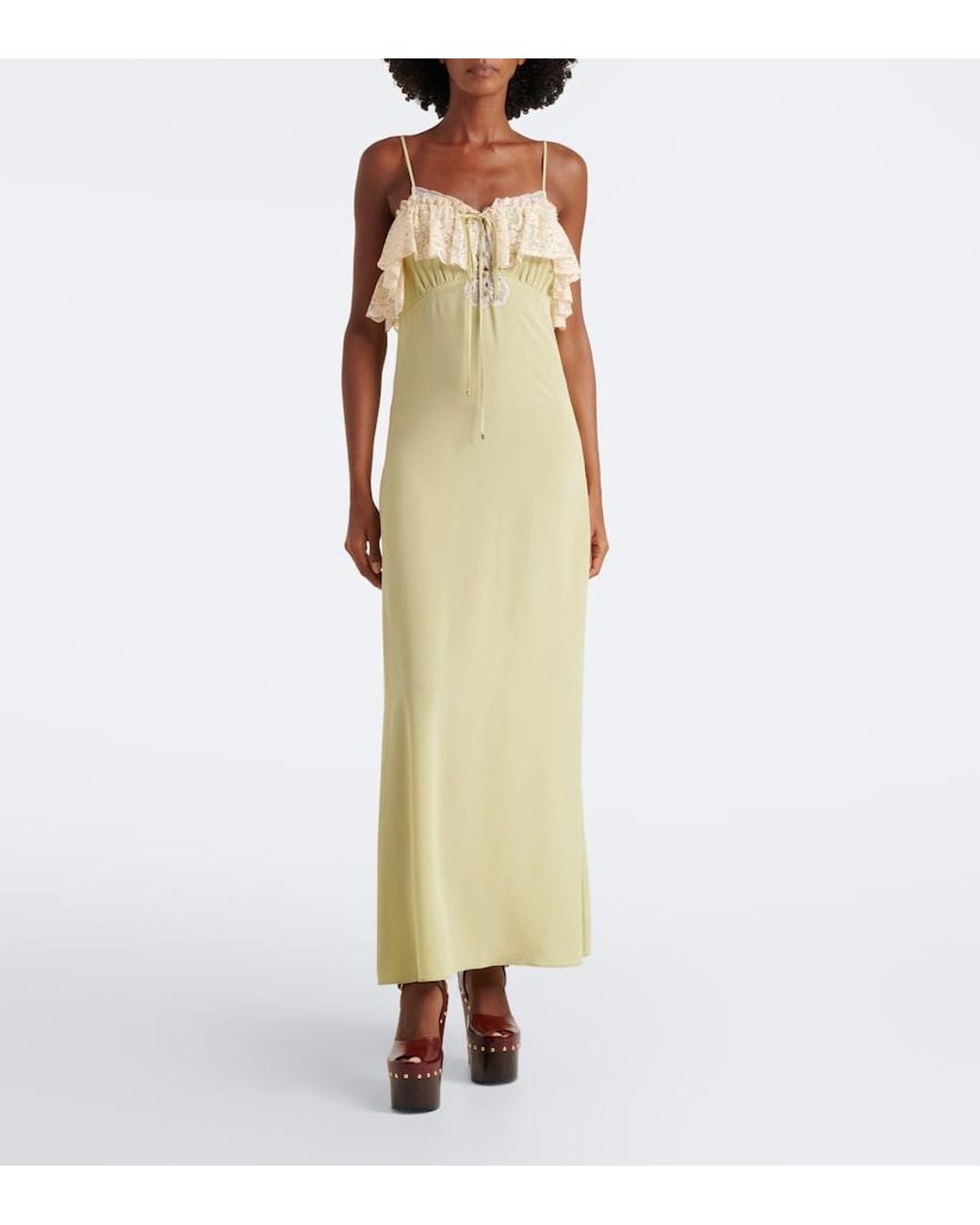Chloé White Lace-Trimmed Silk Crepe De Chine Maxi Dress