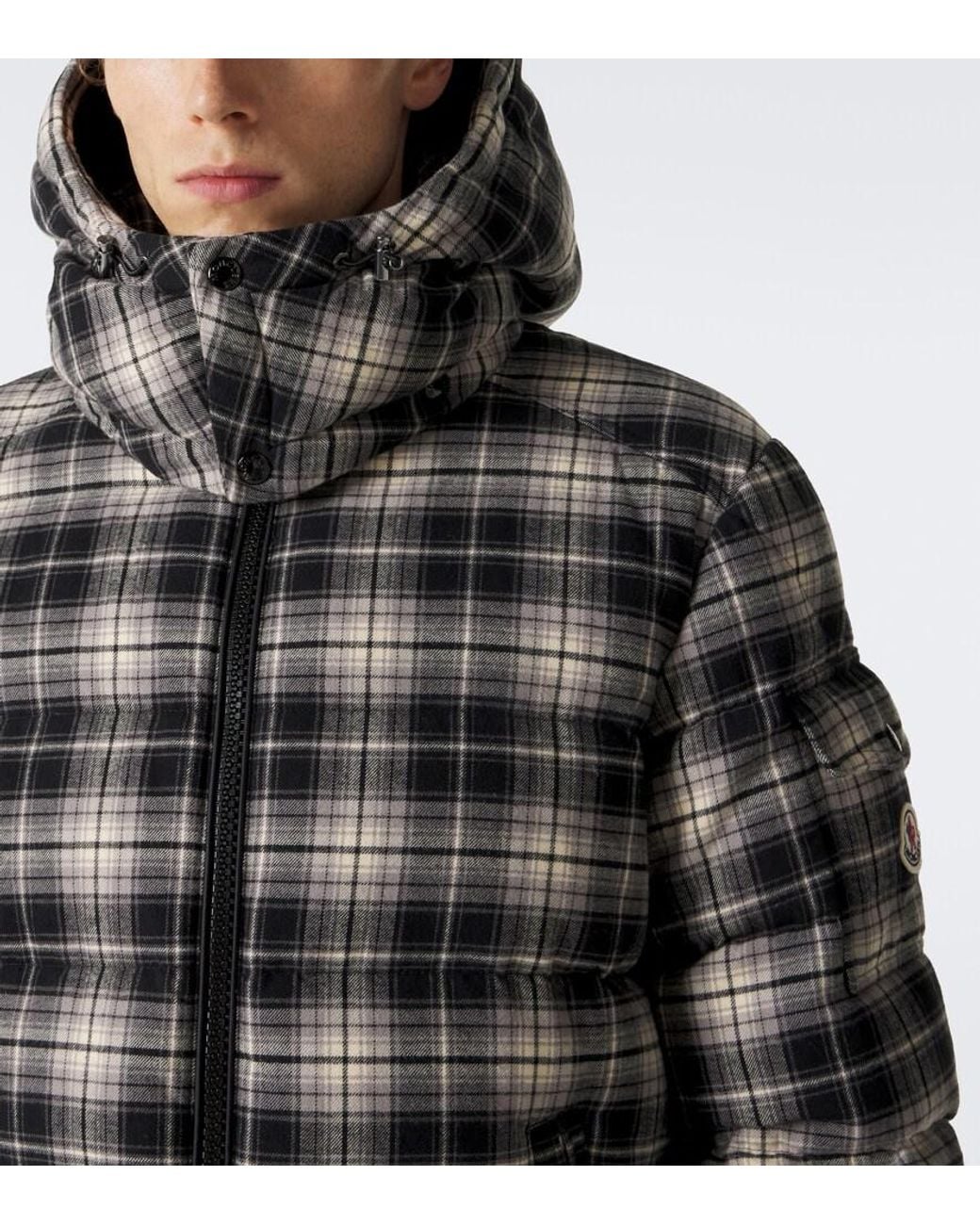 Moncler Black Airor Checked Cotton Flannel Down Jacket for men
