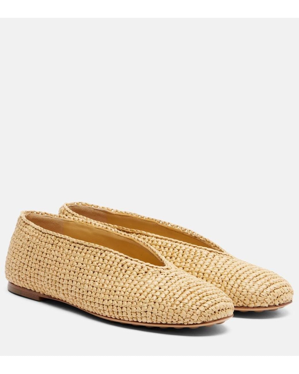 Bottega Veneta Natural Rosa Raffia Ballet Flats