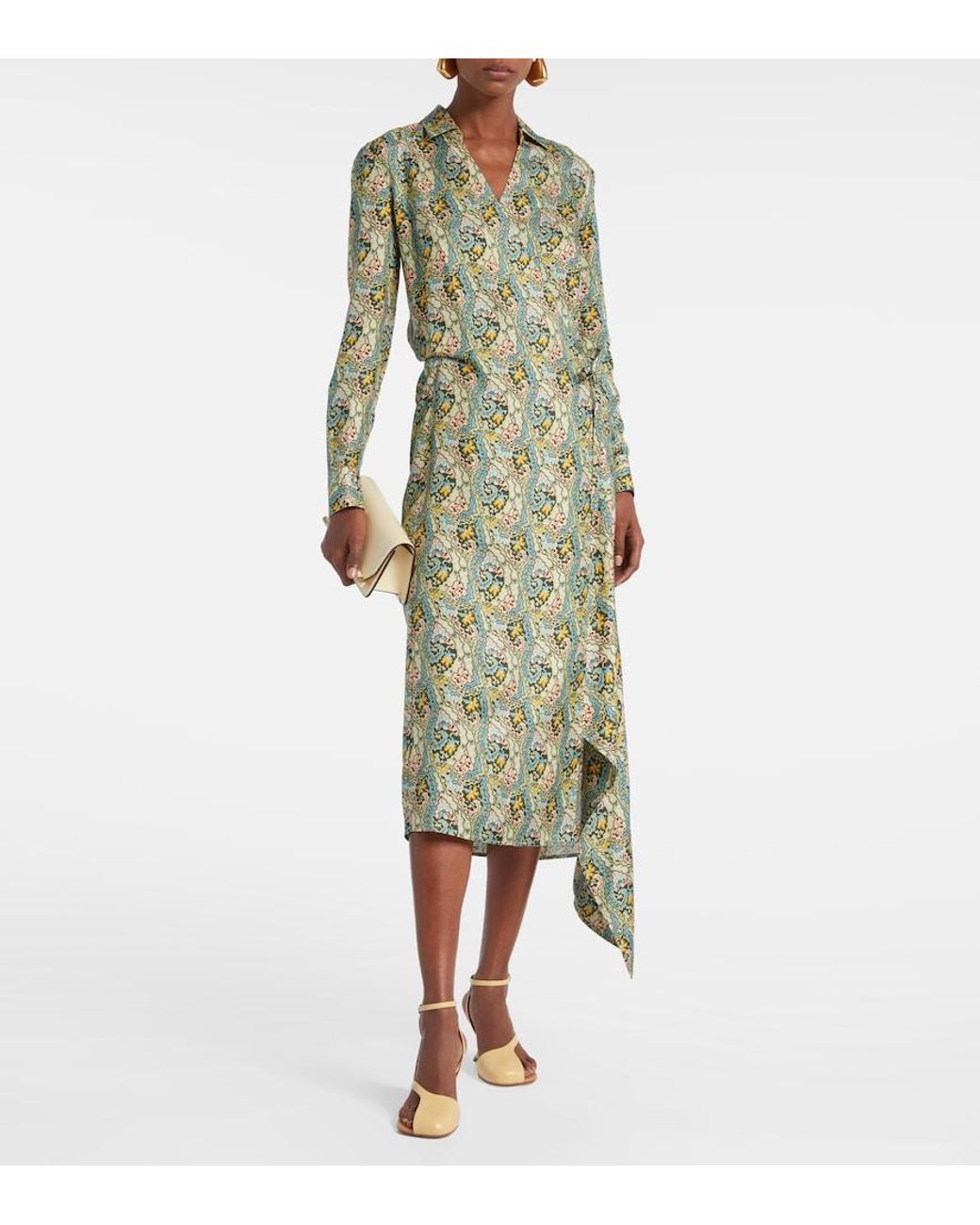 Tory Burch Green Paisley Silk Satin Wrap Dress