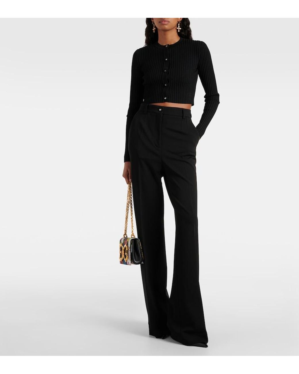 Dolce & Gabbana Black Ribbed-Knit Cropped Cardigan