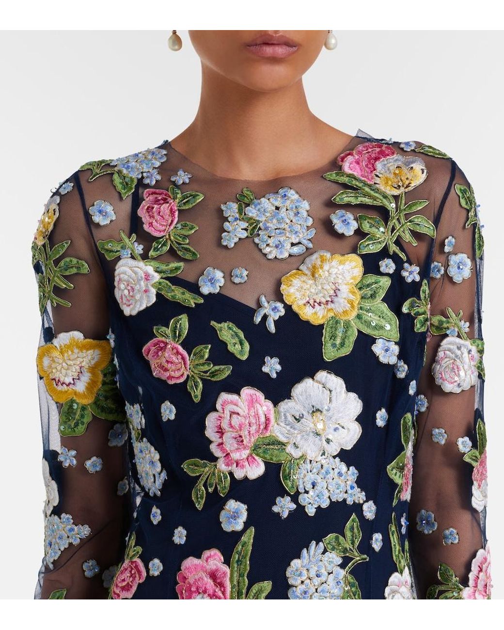 Carolina Herrera Black Embroidered Cocktail Dress
