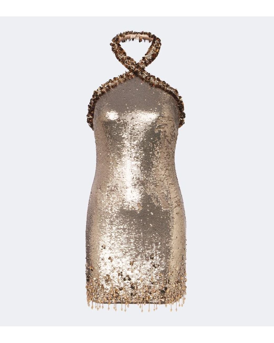 Jonathan Simkhai Natural Naya Sequined Halterneck Minidress