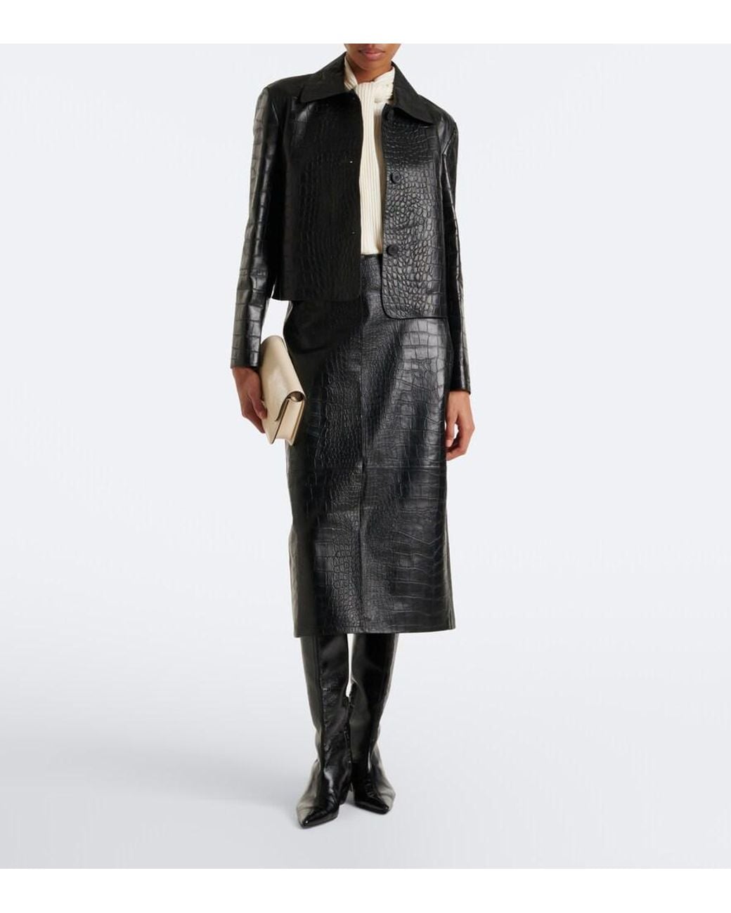 Arma Black Meeka Croc-Effect Leather Pencil Skirt