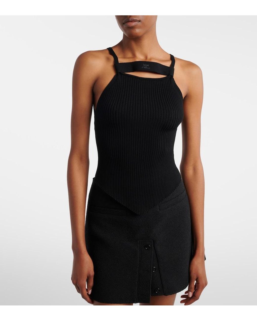 Courreges Black Ribbed-Knit Tank Top
