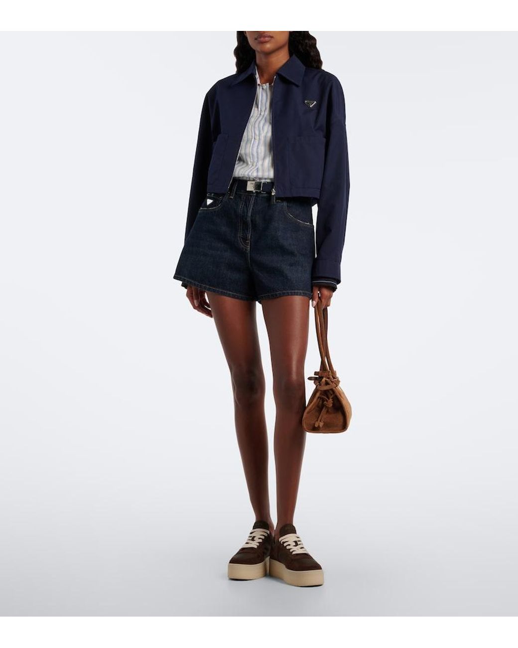 Prada Brown Downtown Bold Suede-Trimmed Platform Sneakers