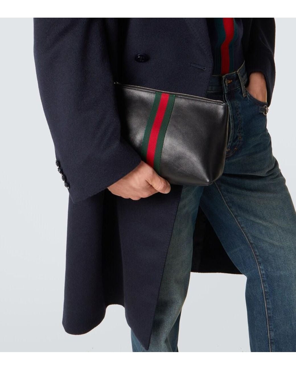 Gucci Black Web Trademark Leather Pouch for men