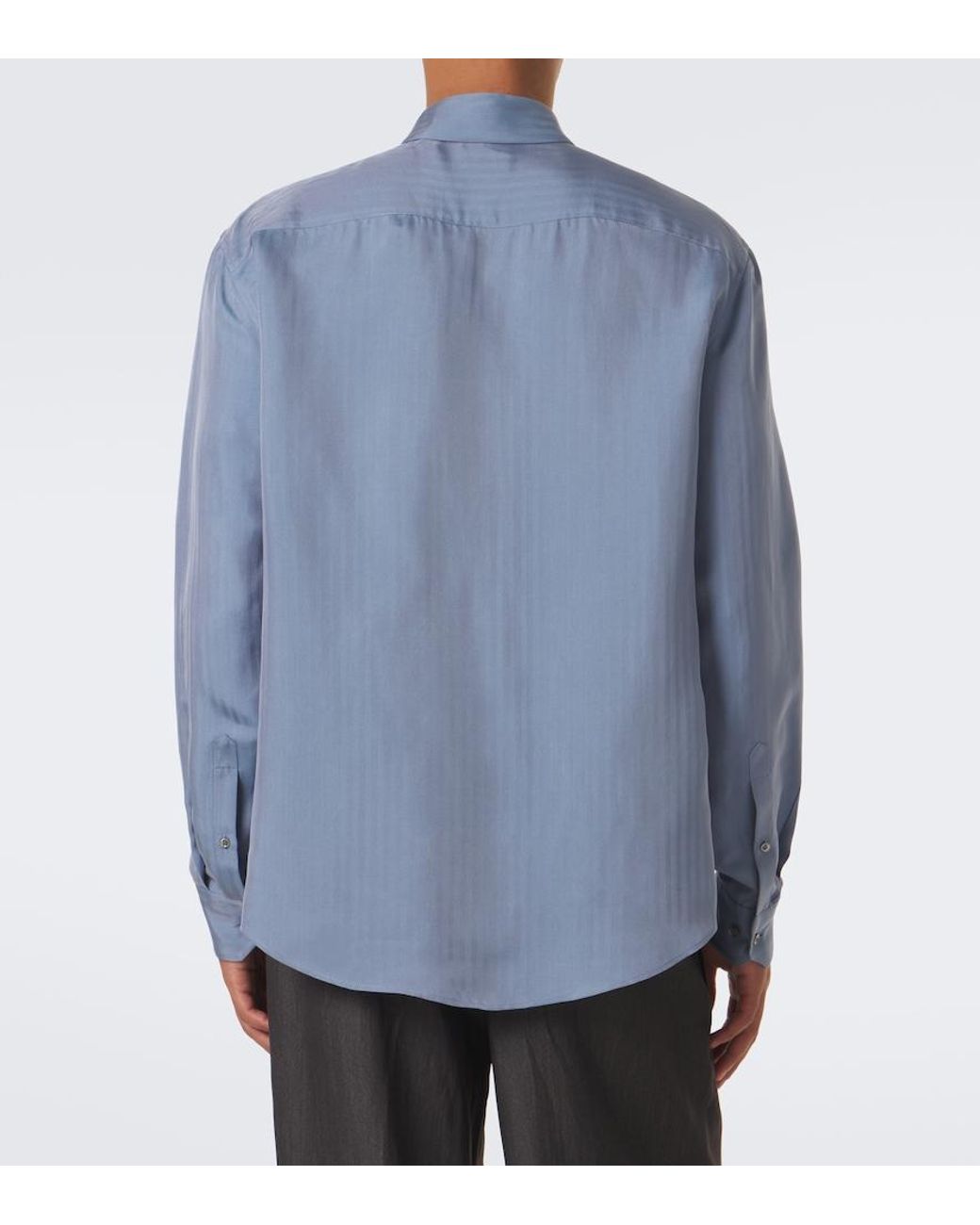 Giorgio Armani Blue Chevron Silk Jacquard Shirt for men