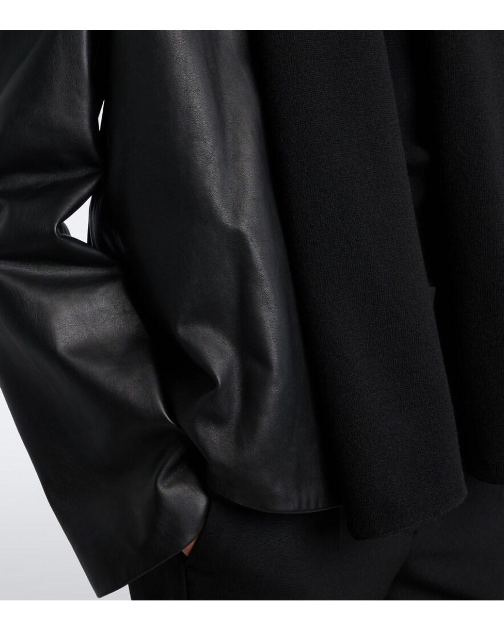 Totême Black Tie-Neck Leather Jacket