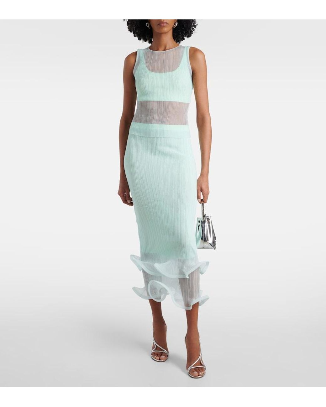 Jonathan Simkhai Green Oakley Plisse Semi-Sheer Tank Top