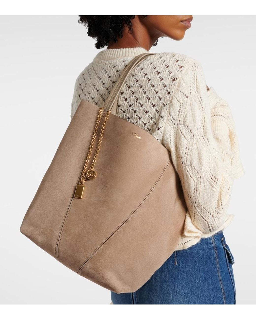 Chloé Brown Spin Medium Suede Tote Bag