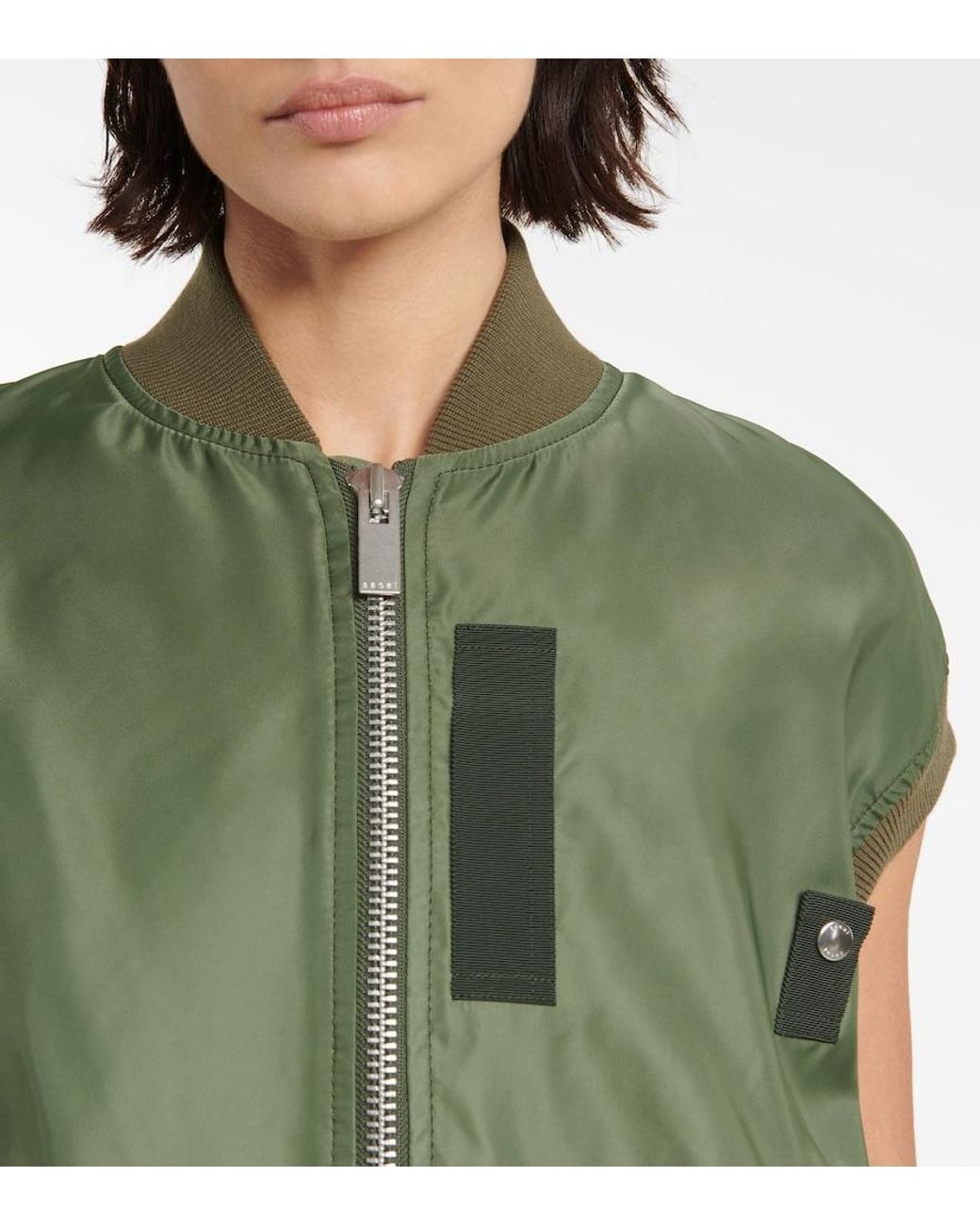 Sacai Green Nylon Twill Vest In Khaki