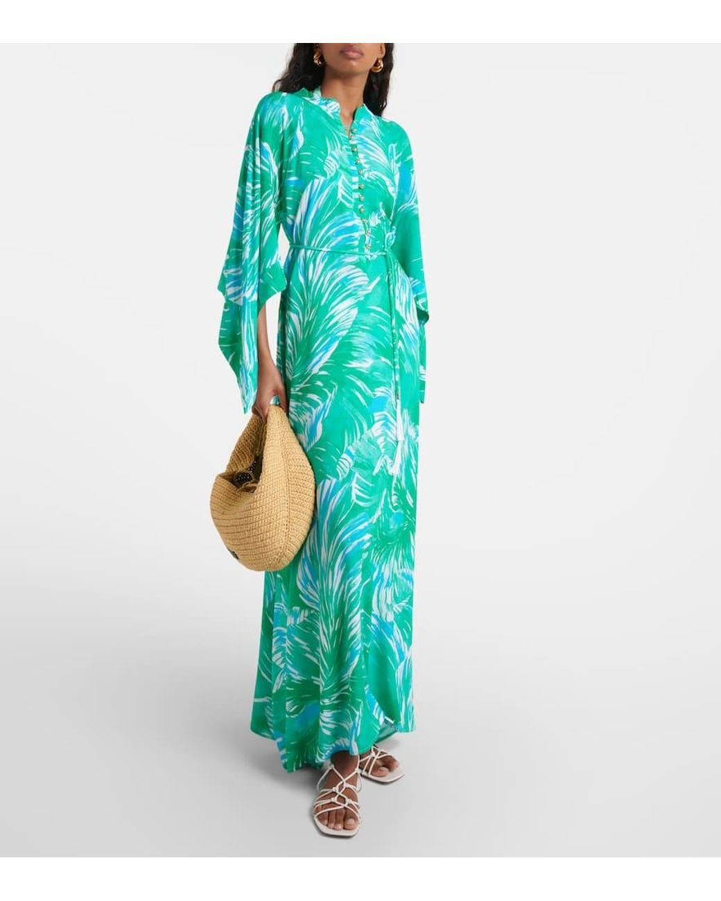 Melissa Odabash Green Edith Printed Kaftan