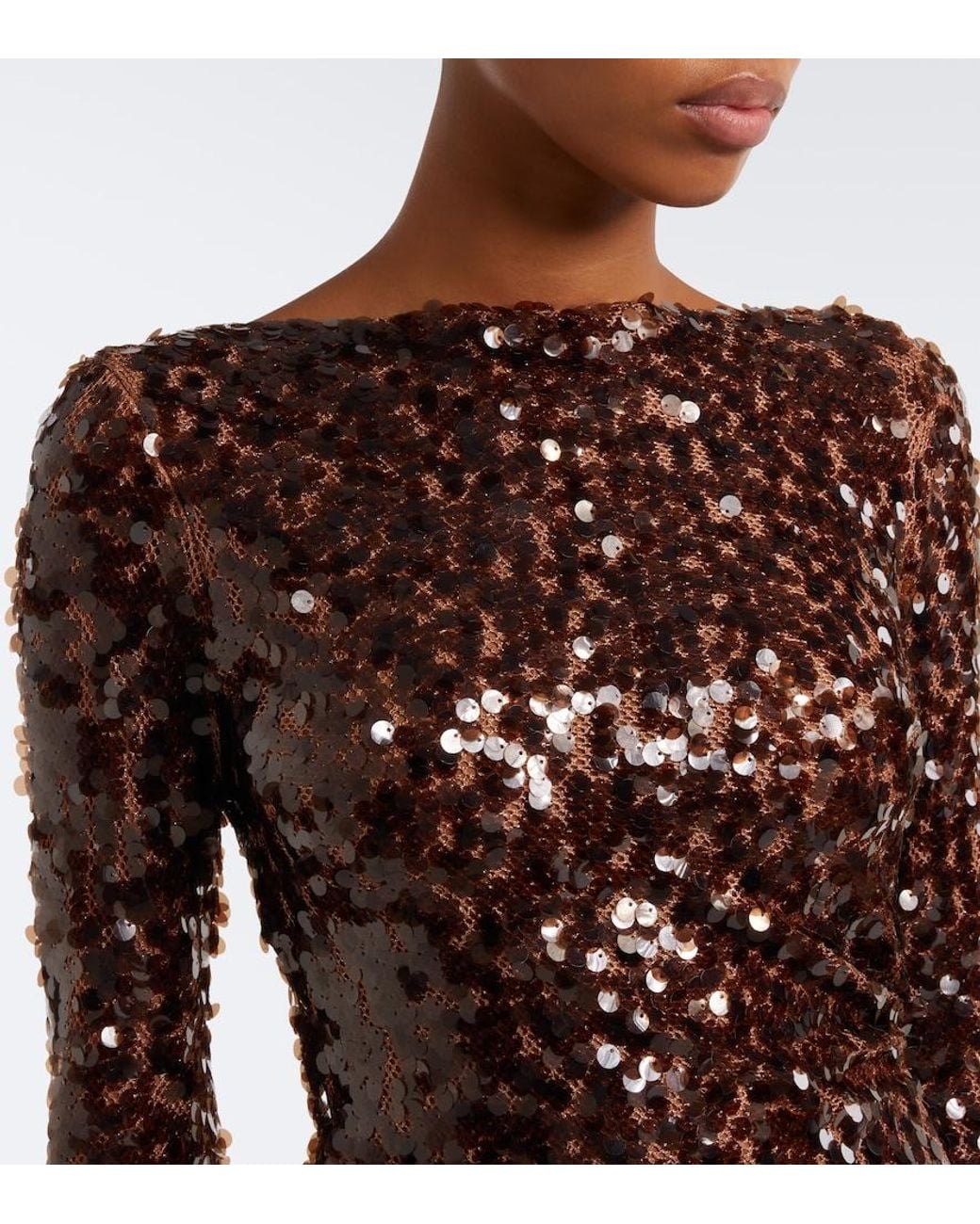 Christopher Esber Brown Opaline Sequined Open-Back Minidress