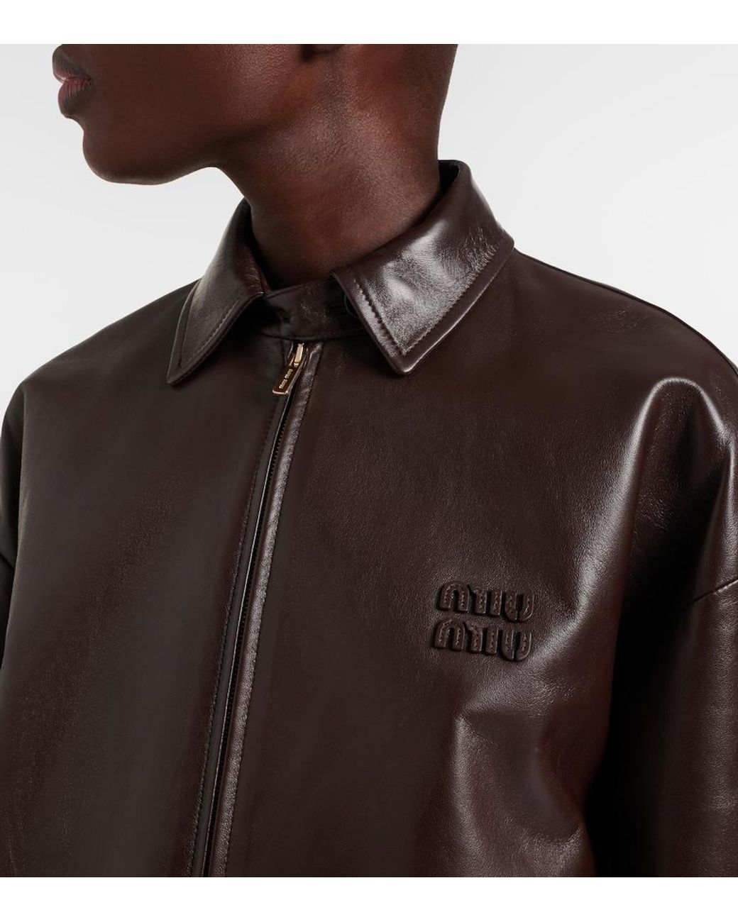 Miu Miu Brown Logo Leather Jacket