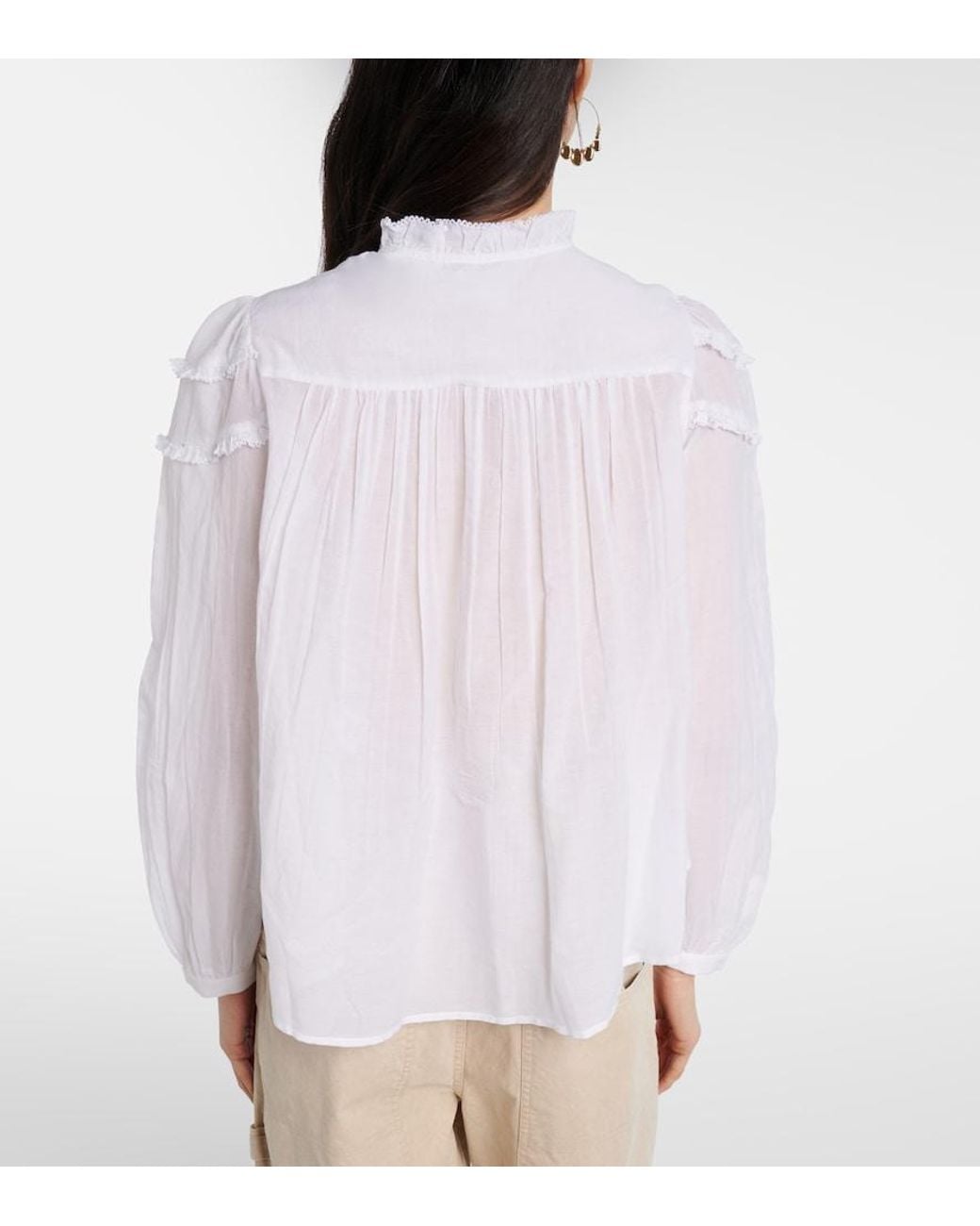 Isabel Marant White Christa Ruffled Cotton-Blend Blouse