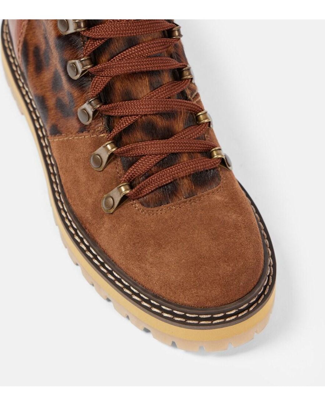 See By Chloé Brown Eileen Leopard-Print Suede Lace-Up Boots