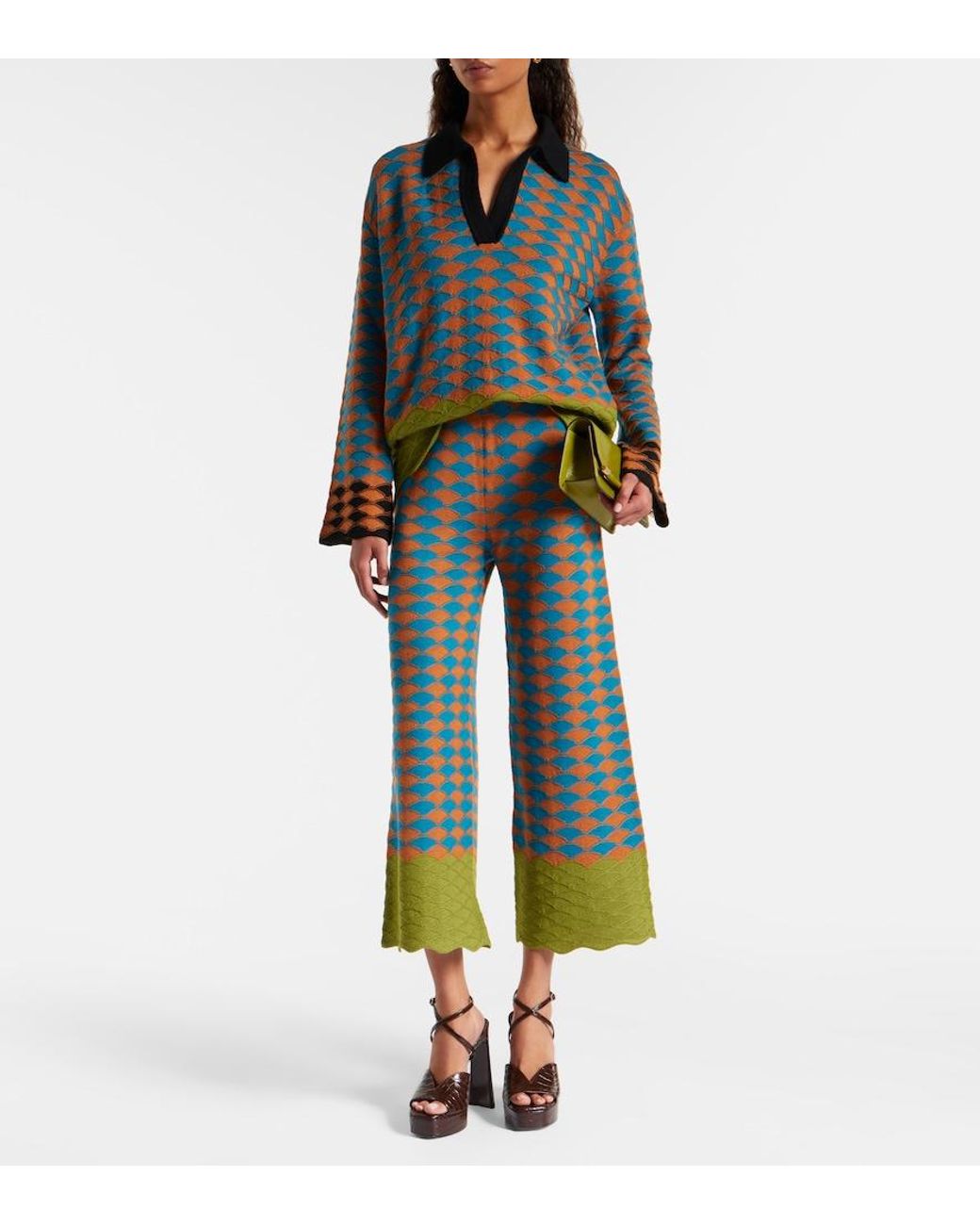 LaDoubleJ Blue Intarsia Knitted Straight Wool Pants