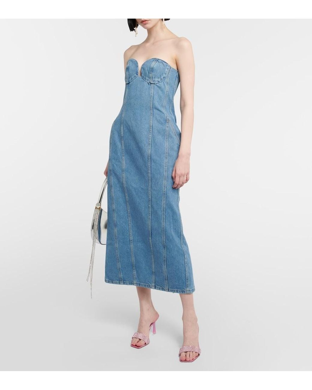 Magda Butrym Blue Denim Bustier Dress