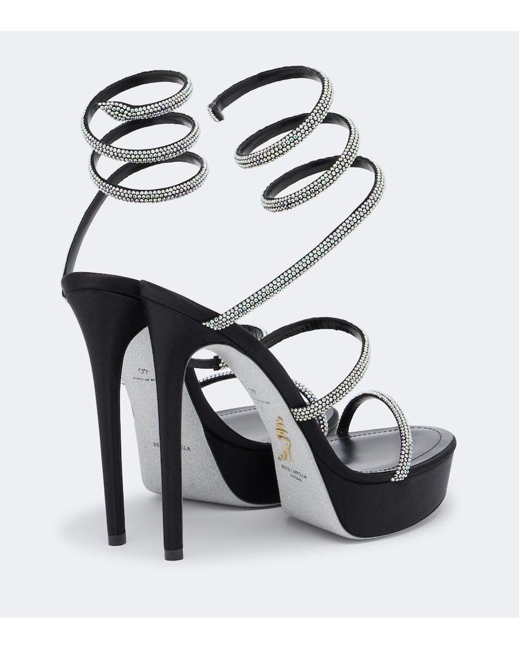 Rene Caovilla Black Cleo Embellished Satin Platform Sandals