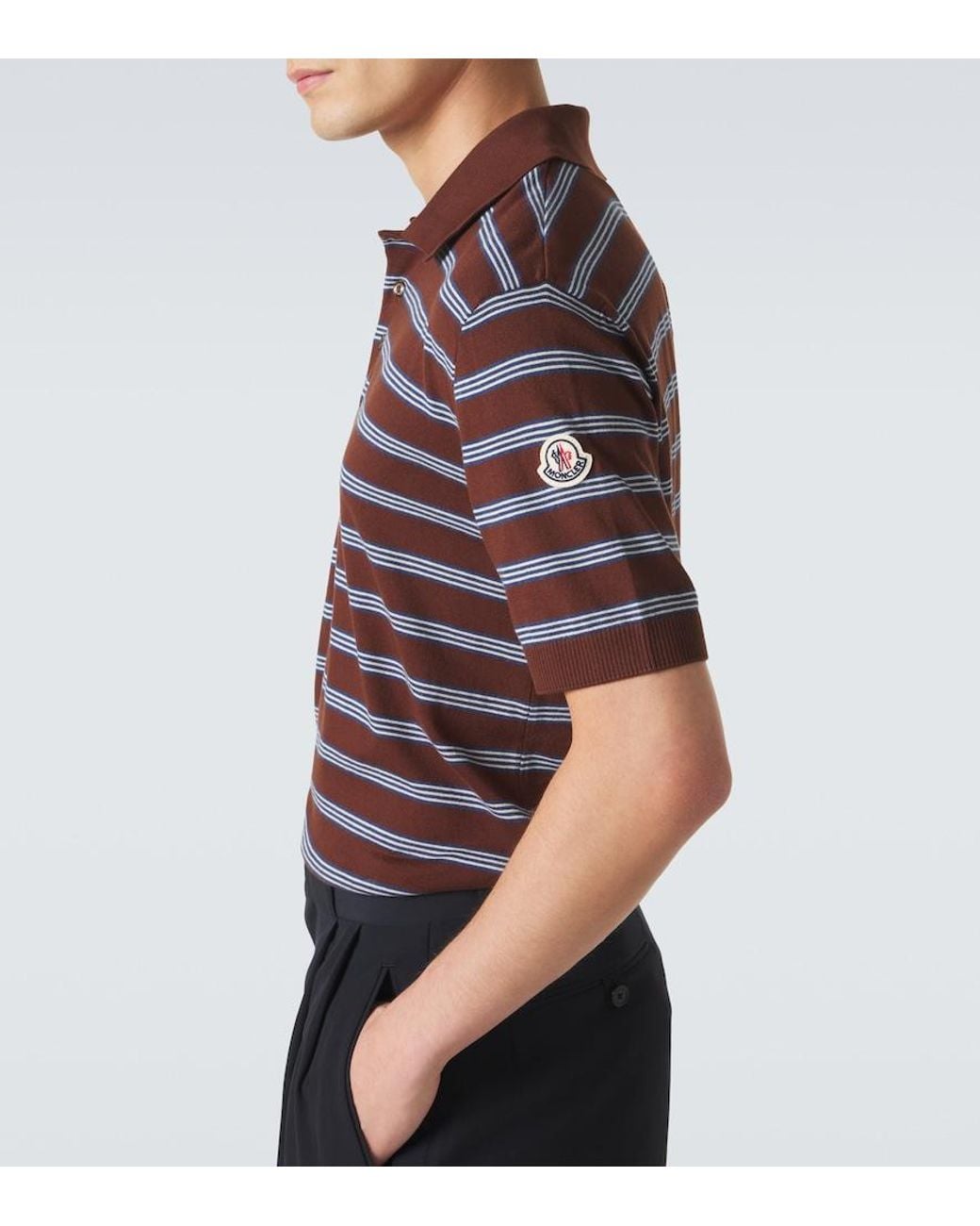 Moncler Brown Striped Cotton Polo Shirt for men