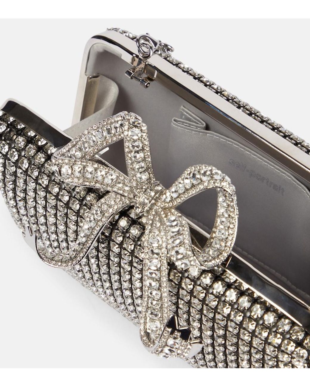 Self-Portrait Metallic Bow Small Crystal-Embellished Clutch