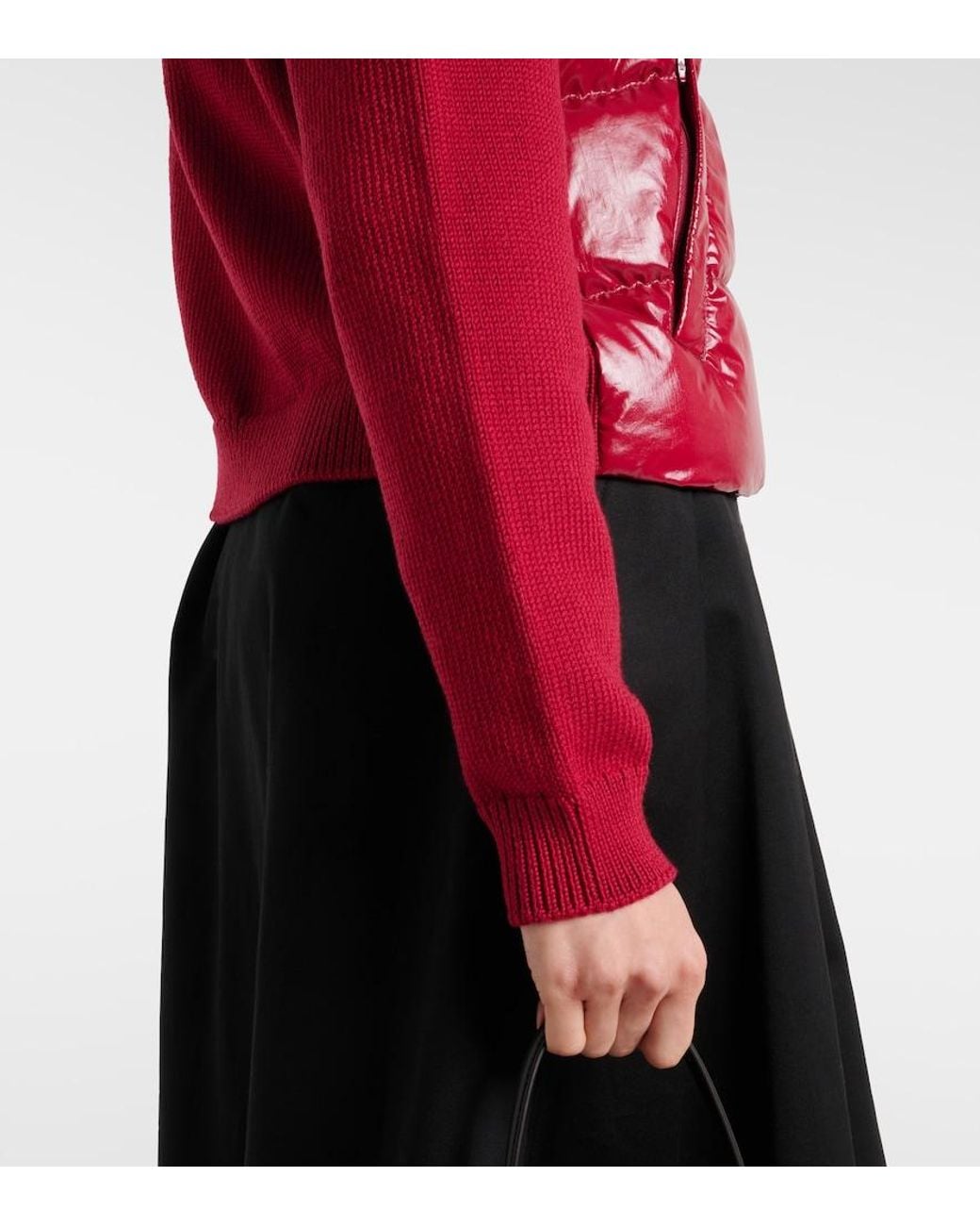 Moncler Red Down-Paneled Virgin Wool Cardigan