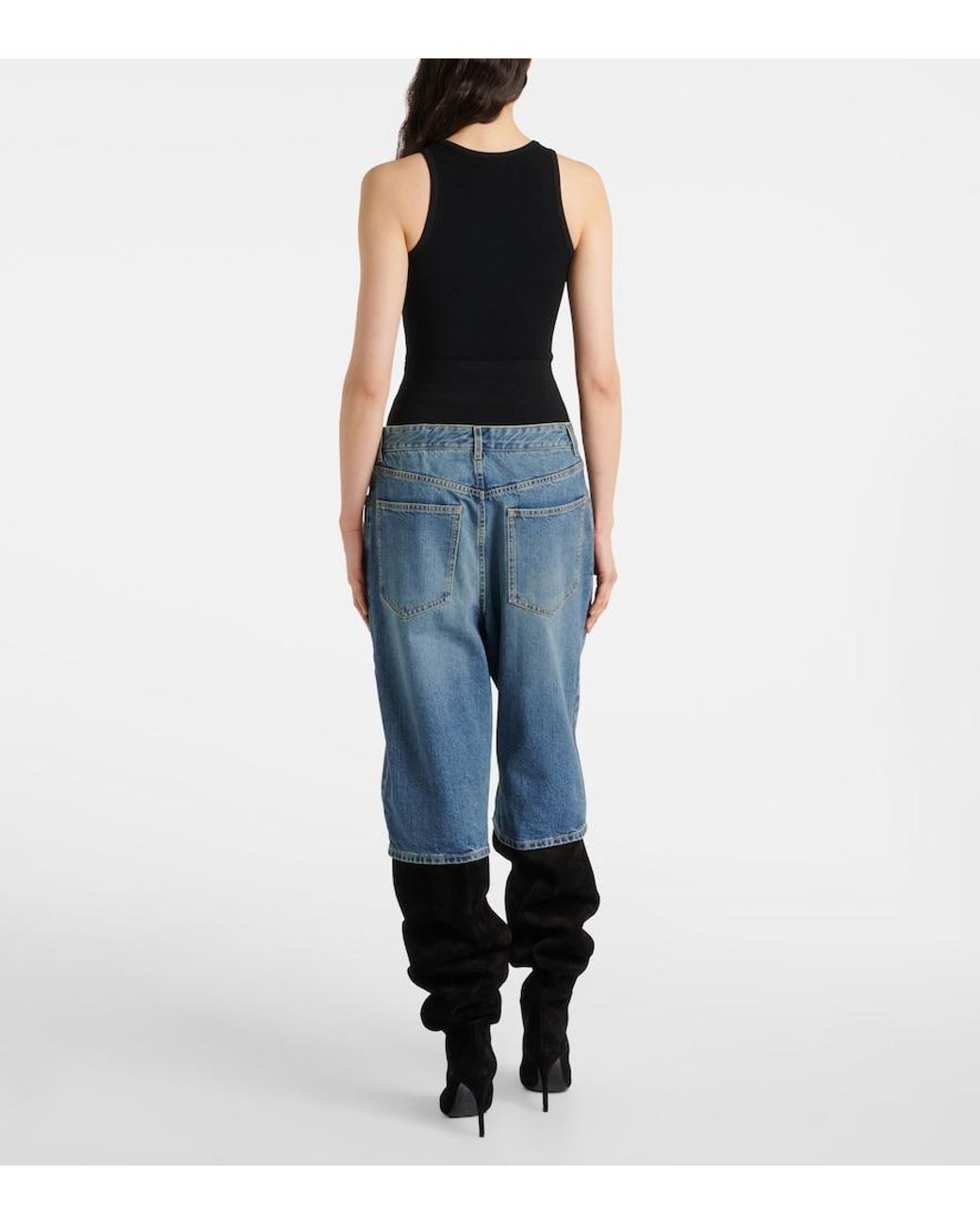 Alaïa Blue Cropped Barrel-Leg Jeans