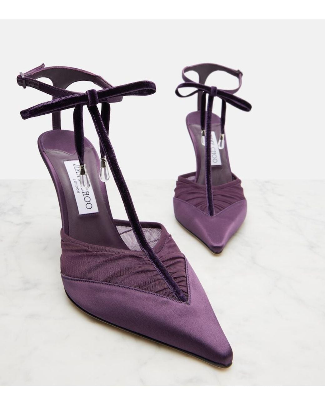 Jimmy Choo Purple Afia 100 Velvet-Trimmed Satin Pumps