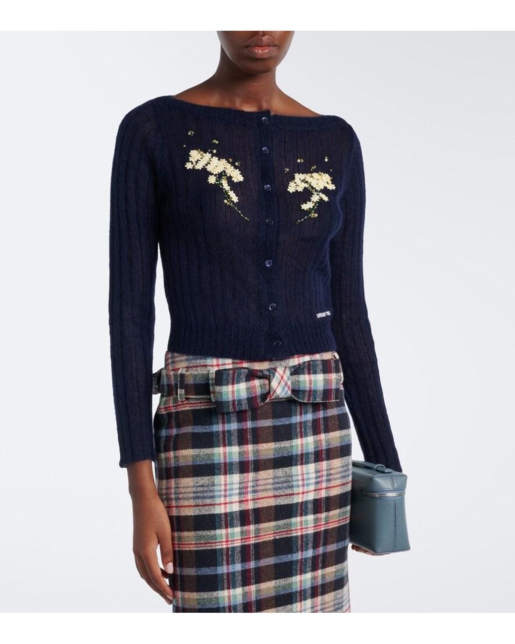 ShuShu/Tong Blue Embellished Wool And Mohair-Blend Cardigan
