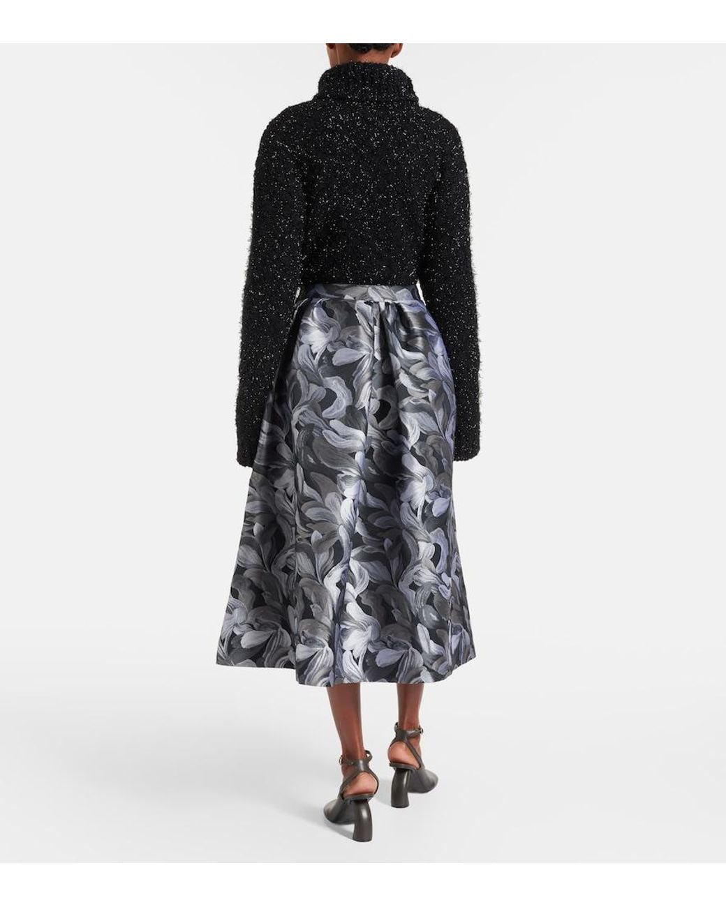 Dries Van Noten Black Jacquard Midi Skirt